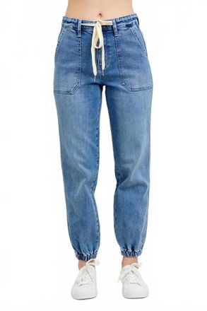 Judy Blue High Waist Jogger Denim Jeans In Medium Blue