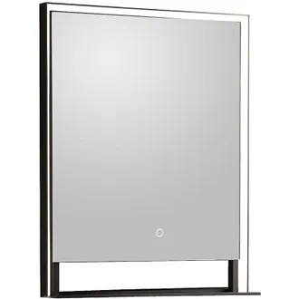 Vente-Unique Specchio da bagno rettangolare luminoso antiappannamento con mensola integrata Bordo nero opaco 60 x 80 cm - VALONERA