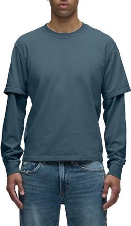 Hudson Hybrid Layered Long Sleeve Cotton T-Shirt in Meteor at Nordstrom, Size Xx-Large