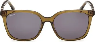 Max Mara 55mm Round Sunglasses in Shiny Light Green/smoke at Nordstrom