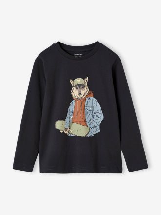Vertbaudet T-shirt fun motif animal crayonn&eacute; gar&ccedil;on anthracite
