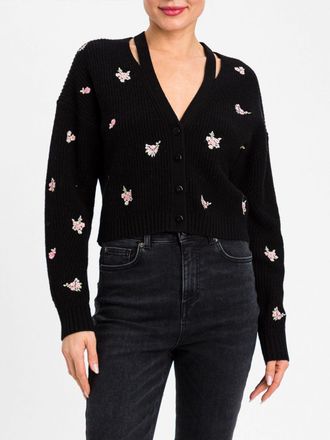 Twinset Cardigan in misto lana con scollo a V e applicazione di cristalli