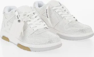 Off-white Low-Top Leather Sneakers with All-Over Rhinestones Off-White