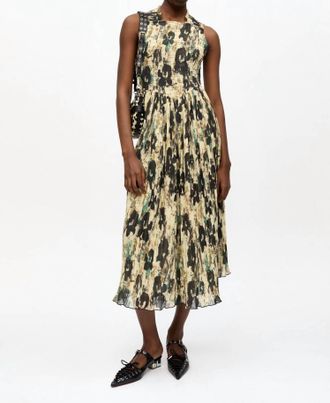 Ganni Printed Pleats Smock Midi Straps Dress In Afterglow
