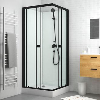 Aurlane Cabina De Ducha Cuadrada 80x80x200cm - Puertas Correderas - Blanca & Negra