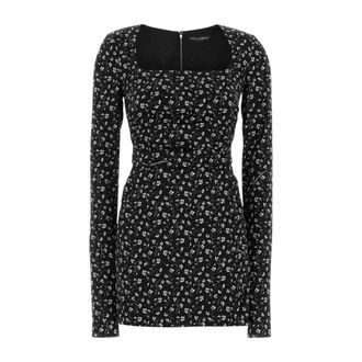 Dolce & Gabbana Abito corto in seta stretch stampata - - Dresses - Donna - Nero - M