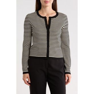 T Tahari Stripe Crop Cardigan in Black/Ivory at Nordstrom Rack, Size X-Small