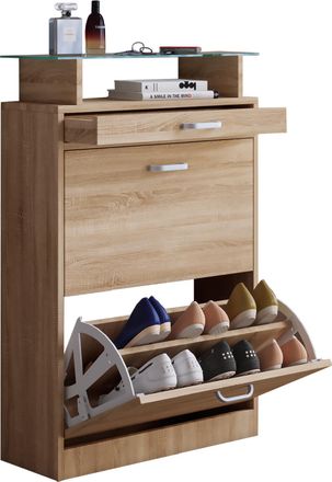ebuy24 Ebuy24 - Vcm Wood Shoe Cabinet Dimensiones: Al. 91 X An. 59 X T. 22 Cm 2 Solapas Caj&oacute;n Estrecho Pr&aacute;ctico Estante - Sipos M (sonoma Oak (s&auml;gerau))