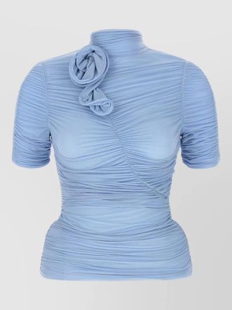 Magda Butrym floral high neck ruched short sleeve top