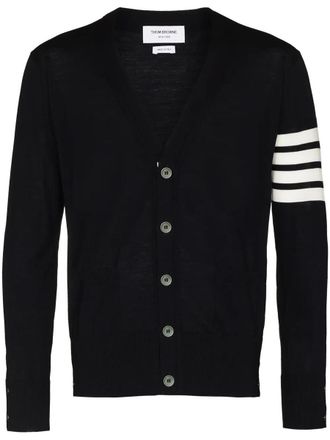 Thom Browne Classic V Neck Cardigan In Fine Merino Wool With 4 Bar Stripes
