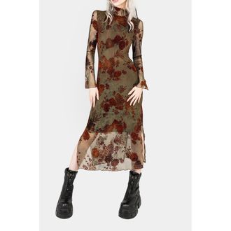 Disturbia Rosaleigh Flock Velour Mesh Midaxi Dress in Green at Nordstrom, Size 16