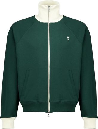 Ami Zipped Cotton Sweatshirt met Ami de Coeur - Heren - Vesten met rits - Groen - XS - Katoen - Hoodies & sweatvesten