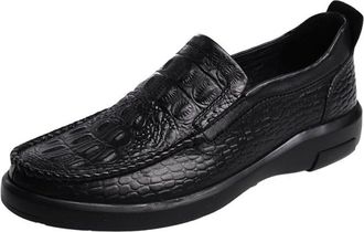 Generic Mens Leather Driving Loafers Genuine Crocodile Pattern Slip On Soft Sole Comfort Casual Shoes for Men Lightweight Breathable Daily Wear(7.5) Black