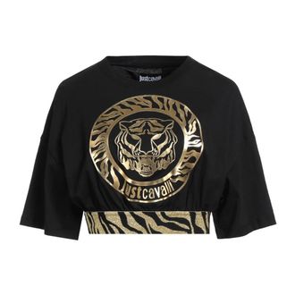 Just Cavalli Zwarte korte mouw T-shirt 74Pbhf 02Cj 200G89 - Dames - T-shirts - Zwart - S - Tops