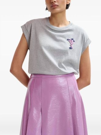 Essentiel Jungala Beaded Embroidered T Shirt In Grey/purple