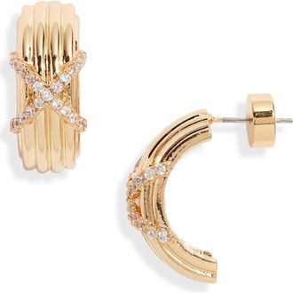 Nordstrom Cubic Zirconia Crisscross Huggie Hoop Earrings in Clear- Gold at Nordstrom