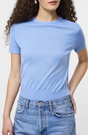 French Connection Nola Fine Knit Short Sleeve Top In Thistle Blue