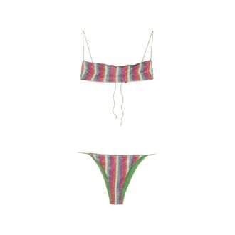 Os&eacute;ree Striped Glitter-effect Bikini