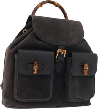 Gucci Pre-owned Backpacks, female, Blue, Size: ONE SIZE Pre-owned Suede Backpack