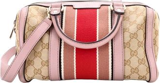 Gucci Pink Gg Canvas Web Boston Bag Small (Authentic Pre-Loved)