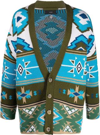 Alanui graphic-print knitted cardigan - men - Cotton - M - Green