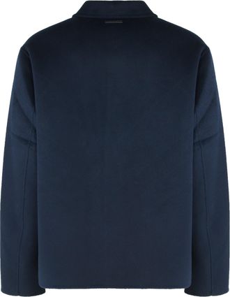 Calvin Klein Mens Jacket Wool-Blend Blue Recycled Wool Bomber