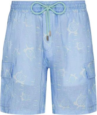 Vilebrequin Baie Linen Bermuda Shorts - Heren - Korte Broeken - Blauw - 2XL - Wol - Korte Broeken