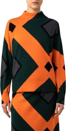 Akris Tile Roof Intarsia Cashmere Sweater in Gallus Green-Terracotta at Nordstrom, Size 6