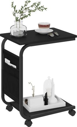Woltu Woltu Mesa Auxiliar En Forma De C Mesa De Centro Con Ruedas Mesita Lateral Para Sof&aacute; Y Cama Con 2 Estantes Y 1 Bolsillo Estructura Madera Y Metal 50x3