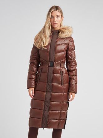 JACK1T Diamond Belted Extra Long Down Coat in Mid Brown/natural at Nordstrom, Size Large
