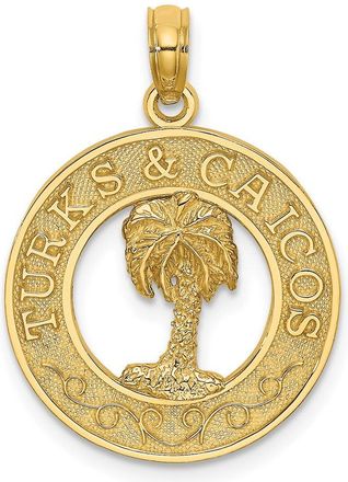 Diamond2Deal 14k Yellow Gold TURKS AND CAICOS with Palm Tree Circle Charm Pendant