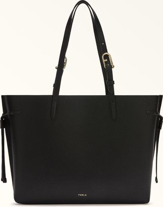 Furla Ava Tote L Nero Black Double Pebble Calf Leather Woman