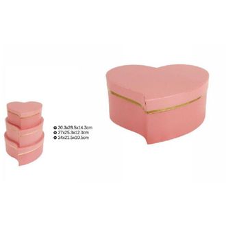 Trade Shop Trade Shop - Set 3 Pcs Cajas De Regalo Varios Tama&ntilde;os Matryoshka Forma De Coraz&oacute;n Torcido Rosa 71933