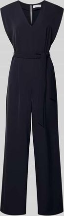 Comma Jumpsuit mit V-Ausschnitt und Bindeg&uuml;rtel in Royal, Gr&ouml;&szlig;e 34