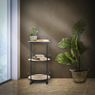 Dmora Carro Ganaro, 3 Estantes, Ruedas, Estructura Negra, 40x42x82h Cm Marr&oacute;n