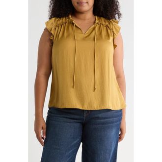 Daniel Rainn Satin Ruffle Split Neck Top in Golden Champs at Nordstrom Rack, Size 1X