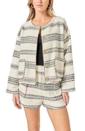 English Factory Stripe Tweed Cardigan in White/Black at Nordstrom, Size X-Small
