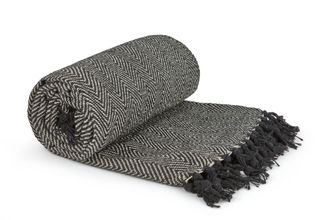 TJ Hughes Herringbone - Recycled Cotton Throw in Black (90 x 100) - TJ Hughes