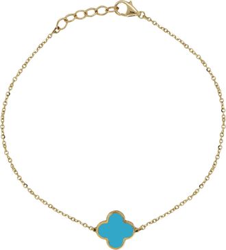 Italian Gold, Inc 14K Yellow Gold Single Clover Bracelet - Turquoise