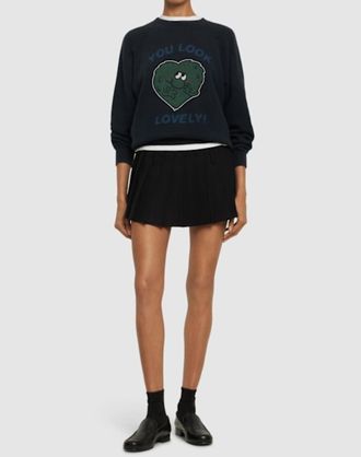 Re/Done Upcycled You Look Lovely Green Monster Sweatshirt In Black