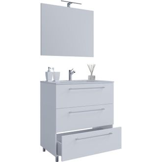 ebuy24 Ebuy24 - vcm 3 pz Lavabo lavabo lavabo larghezza armadio inferiore 60 cm arredo bagno in piedi con tre cassetti specchio Badinos (Bianco)
