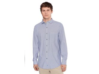 Johnston & Murphy XC+ Motion Long Sleeve Dress Knit Shirt Mens Clothing Orange Cross Petal Print Shirt : 2XL, Nylon