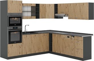 Vicco Cocina Esquinera R-line, Roble Artesanal/antracita, 237 X 247 Cm Sin Encimera