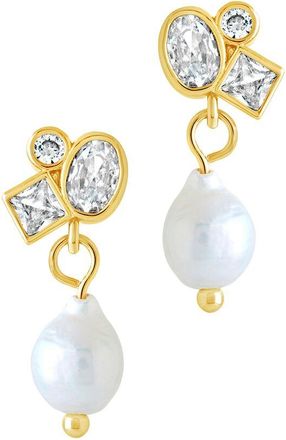 Sterling Forever 14K Gold Cz Penny Cluster Stud Earrings