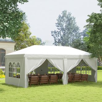 OUTSUNNY 3 x 6 m Pop Up Gazebo with Sides & Windows in White