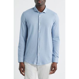 Stone Rose Solid Performance Piqu&eacute; Button-Up Shirt in Blue Shadow at Nordstrom, Size Xxx-Large