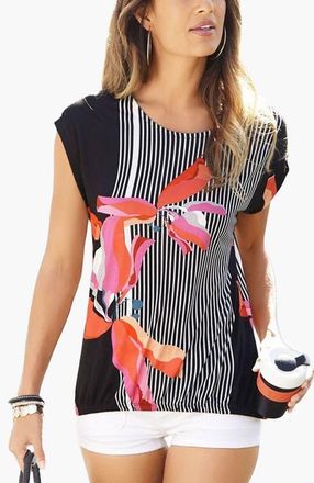 Lascana Womens Allover Mix Print Top in Black Multi at Nordstrom, Size 2
