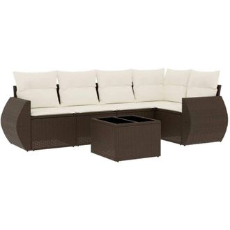 vidaXL Set Sof&aacute;s De Jard&iacute;n 6 Piezas Y Cojines Rat&aacute;n Sint&eacute;tico Marr&oacute;n Vidaxl