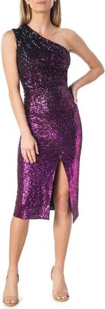 Dress The Population Palmer Sequin One-Shoulder Dress in Dark Magenta M at Nordstrom, Size Large