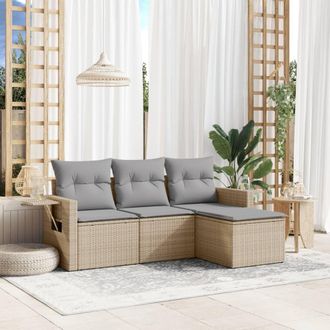 vidaXL Juego De Sof&aacute;s Jard&iacute;n Con Cojines 4 Pzas Rat&aacute;n Sint&eacute;tico Beige Vidaxl